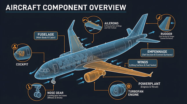 Detailed Infographic Diagram of Commercial Aircraft Components