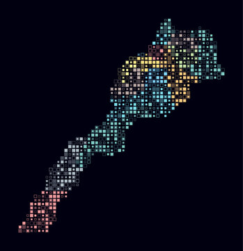 Morocco, shape of the country build of colored cells. Digital style map of the Morocco on dark background. Small size square blocks. Trending vector illustration.