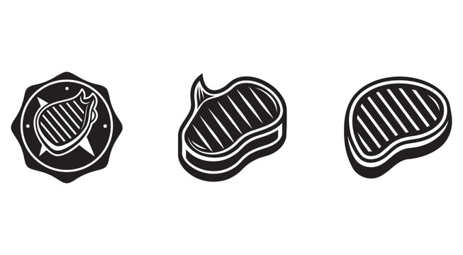 Grilled steak icons with different cooking marks and shapes for food and cooking concepts  grilled steak icons with different cooking marks and shapes for food and cooking concepts