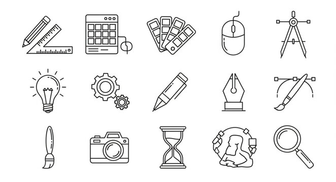 Collection of various design and creative tools, perfect for graphic design.