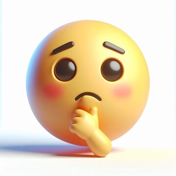 3D yellow emoji thinking with hand on chin isolated on blue gradient background