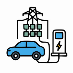 Obraz premium Sustainable ev charging grid connection for electric cars