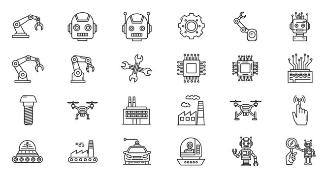 Collection of various technological icons representing robotics and automation.