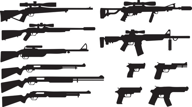 gun rifle pistol silhouettes lineup of rifles handguns and shotguns