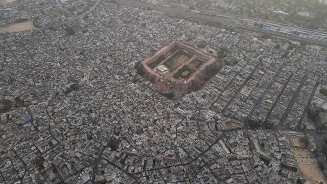 Aerial Perspective of Historic Qila Mubarak Fort in Bathinda Punjab India.