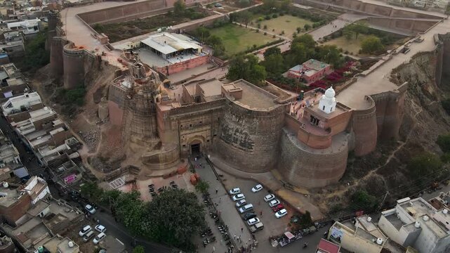 Aerial View of Historic Qila Mubarak Fort Walls and Gurdwara in Bathinda Punjab.