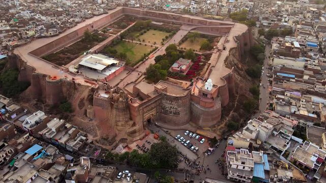 Aerial View of Qila Mubarak Entrance and Ancient Bastions in Bathinda Punjab.