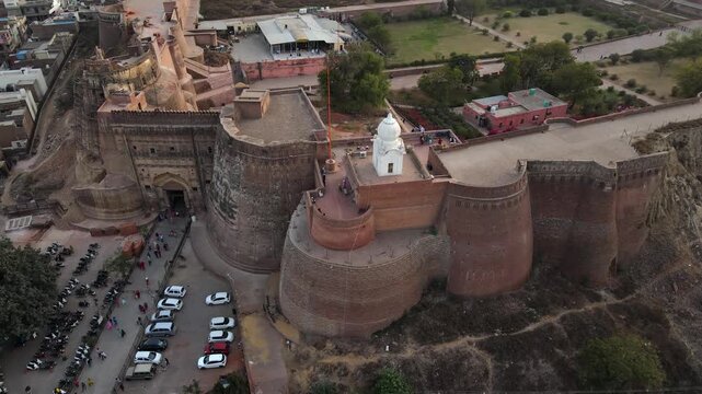 Aerial View of Qila Mubarak Fort in Bathinda, Ancient Brick Architecture and Urban Landscape.