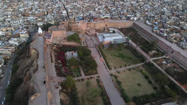Close Aerial View of Qila Mubarak Fort Courtyard and Walls in Bathinda Punjab.