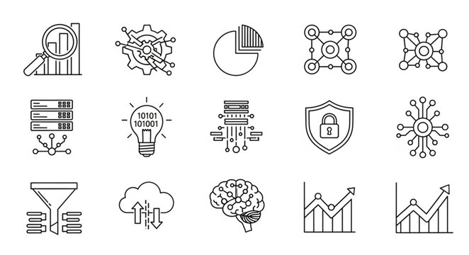 Data analysis and technology icons representing various concepts and ideas.