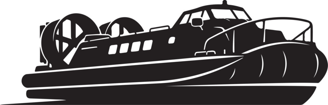 Black hovercraft, vector hovercraft icon, air cushion vehicle, transportation symbol