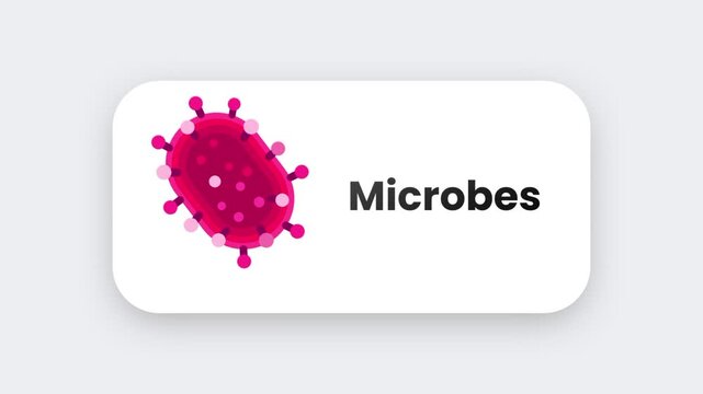 A pink and magenta spiky microbe icon with round bumps representing microscopic organisms or pathogens on a clean white rounded badge