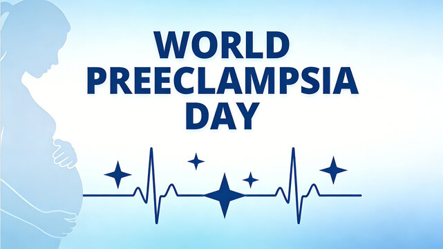 Pre eclampsia poster featuring silhouette of pregnant women and star shaped electrocardiogram, representing the concept of protecting pregnancy health

