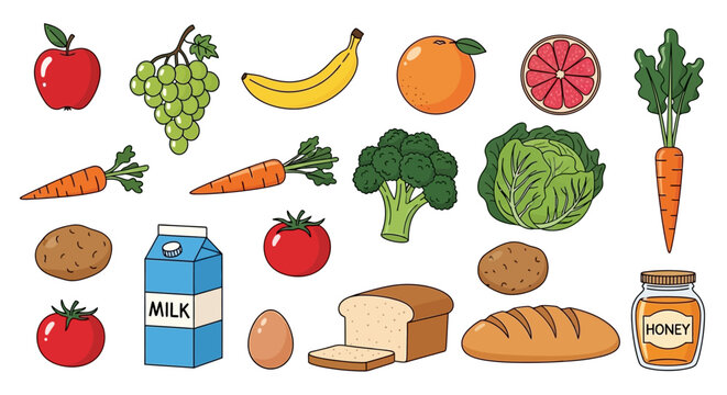 Fresh fruit and vegetables with food.