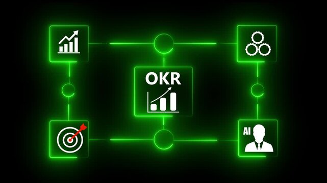Businessman setting goals and managing tasks for OKR, key objectives and results, measuring results KPI in the form of OKR, development goals, focusing on common goals, achieving business goals.