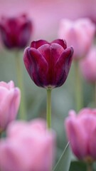 Obraz premium pink tulips in the garden