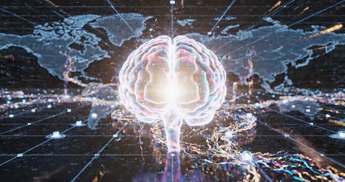 A vibrant digital representation of a brain amidst a cosmic backdrop, symbolizing innovation and technology