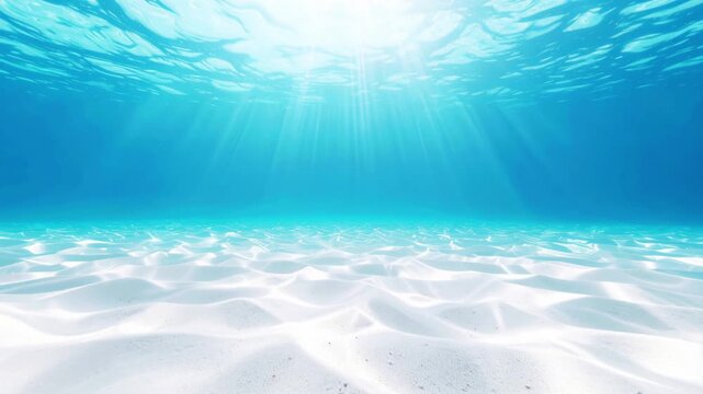 南国の透明な海中と白い砂地に揺らめく光の波模様のループ映像  水中撮影  4K
