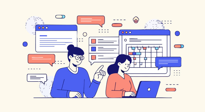 Women collaborating on digital project management tasks