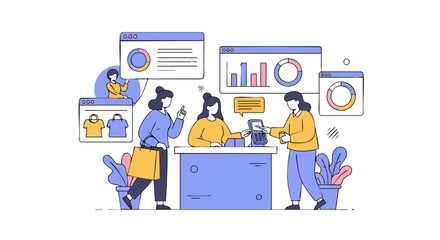 Naklejka premium Contactless Mobile Payment and Retail Data Analytics Illustration