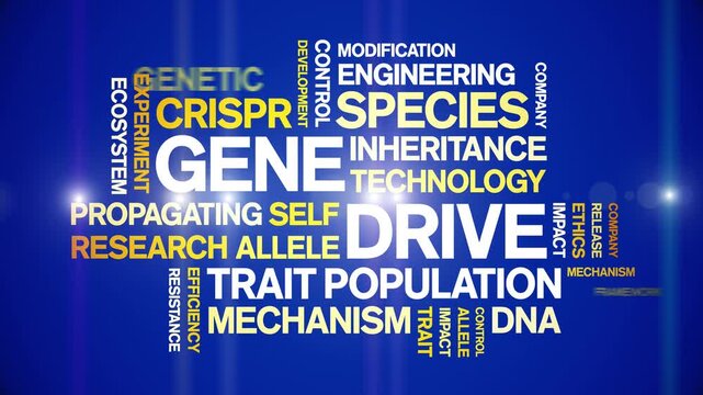 Gene Drive animated word cloud-text design animation tag kinetic typography seamless loop.