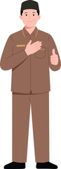 Fototapeta premium Indonesian Teacher Wearing Brown Civil Servant Uniform and Black Peci