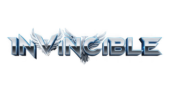 A stylized logo with the word INVINCIBLE and wings on a black background on transparent background