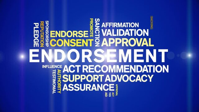 Endorsement animated word cloud-text design animation tag kinetic typography seamless loop.