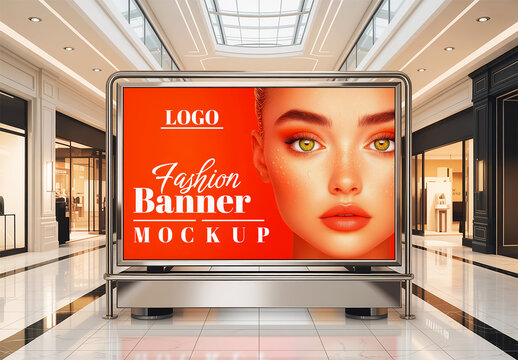 Fashion Banner Mockup Display in Shopping Mall