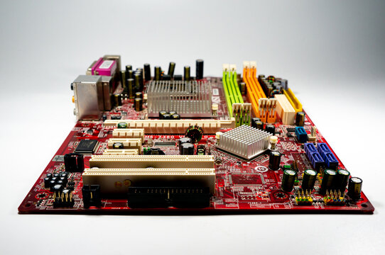 Computer motherboard on white background with gradient