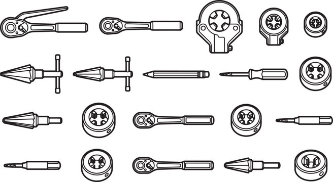 Array of tools arranged in a clean, graphic layout, ideal for technical, mechanical or DIY-related designs.