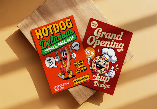 Fast Food Flyer Mockup with Cartoon Illustration Design