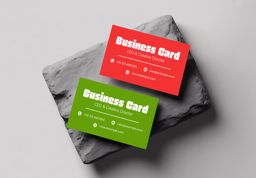 Modern Business Card Mockup on Stone Surface Background