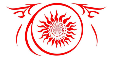 Fototapeta premium Tribal tattoo design featuring a summer sun icon and floral pattern vector illustration as a circular logo art symbol for web decoration and card shape