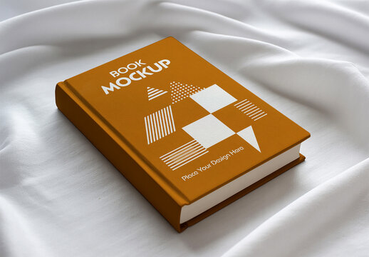 Realistic Hardcover Book Mockup on White Fabric