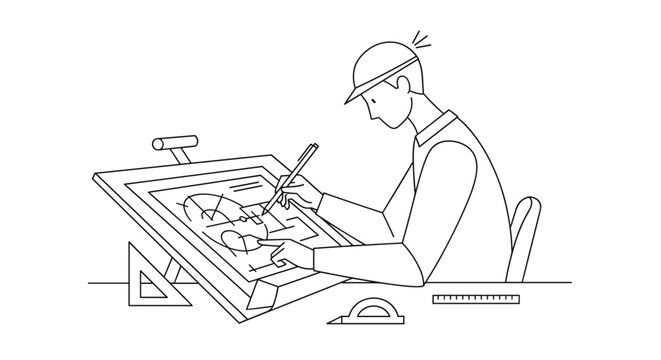 Man working on drafting table.