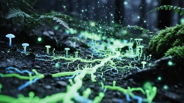 Fungal Mycelium Growth Beneath Forest Floor Nature Macro. 4K Video