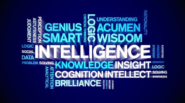 intelligence animated word cloud-text design animation tag kinetic typography seamless loop.
