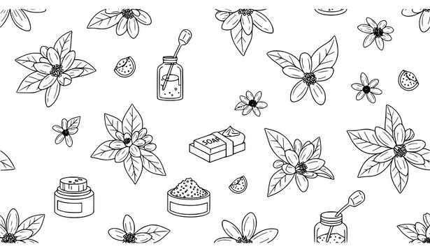 Minimal Neroli Orange Blossom Cosmetic Seamless Pattern Vector