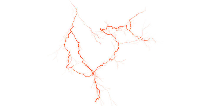 Vibrant orange lightning bolt flash on black background forming a heart shape symbol of energy power storm and love fire