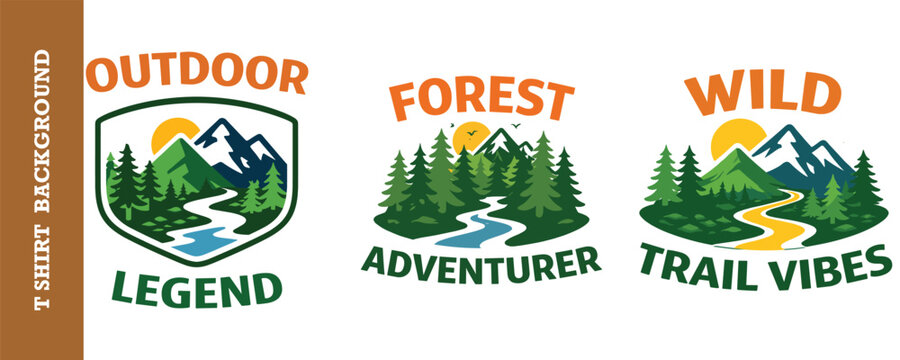 Outdoor legend and forest adventurer wild trail vibes nature landscape illustration pack.