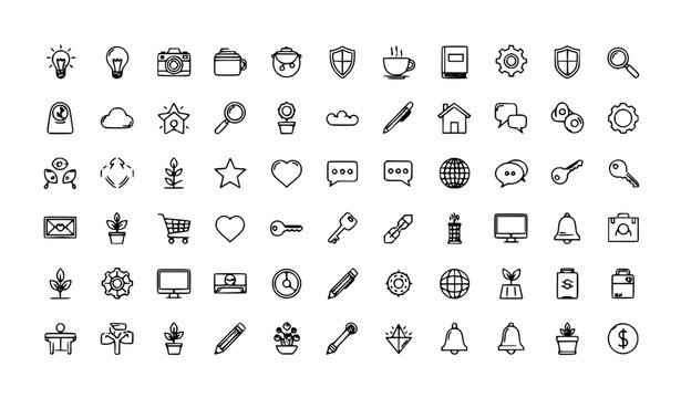 SEO Title:
Minimal Outline Objects Collection Black and White Line Art Vector Illustration