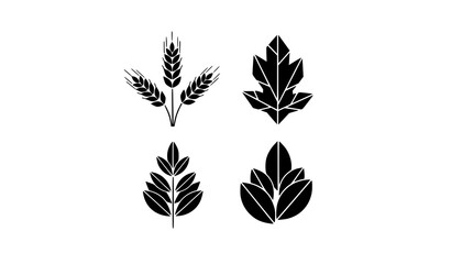 Fototapeta premium Geometric botanical silhouettes wheat sprigs leaves plant vector nature icon collection