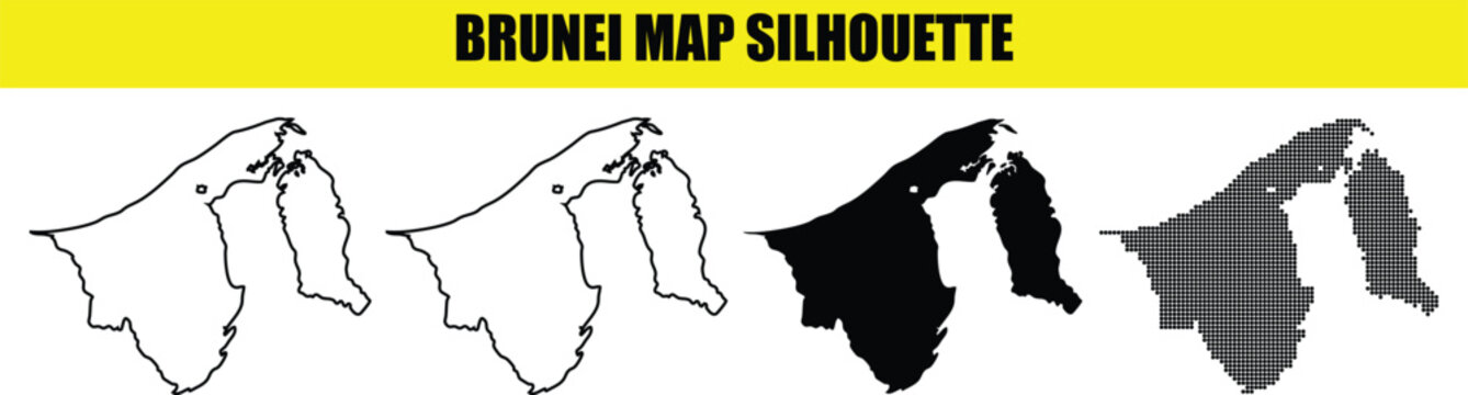 Brunei map silhouette white outline solid black and dotted illustration vector.