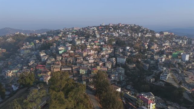 Aerial Drone View of Kohima City on Hills, Nagaland, Northeast India