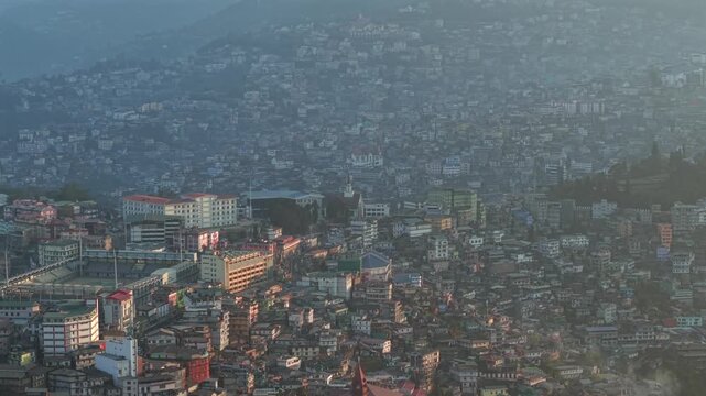 Aerial Drone View of Kohima City on Hills, Nagaland, Northeast India