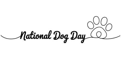A minimalist black line art design celebrating national dog day with a paw print illustration. Vector, illustration © Kanu Art_Gallery