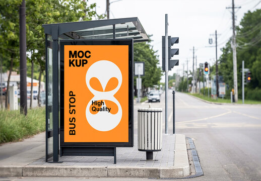 Modern Bus Stop Billboard Mockup