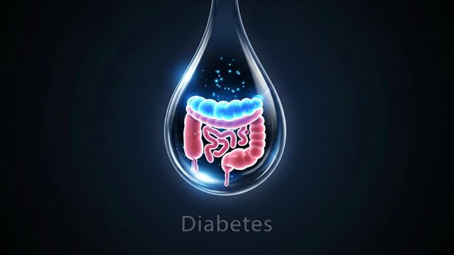 Diabetes medical concept: pancreas function, insulin regulation, glucose metabolism, digestive organ, endocrine gland, health problem, human anatomy, inner structure.