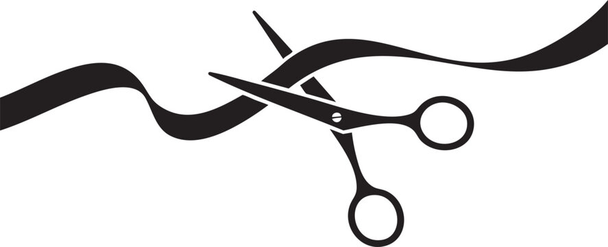 Scissors cutting a ribbon symbolizing a grand opening or celebration event isolated on white background